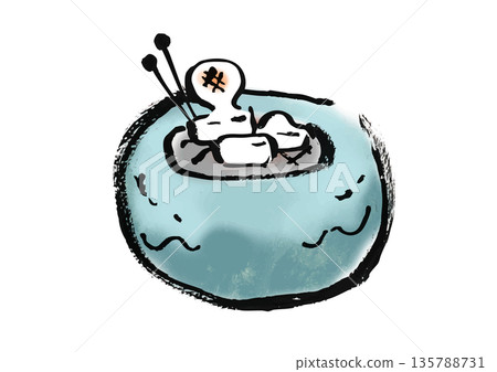 手繪日式民間傳說風格的火盆插圖 手繪日式民間傳說風格的火盆插圖 135788731