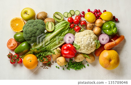 various fresh raw vegetables and fruits various fresh raw vegetables and fruits 135789046
