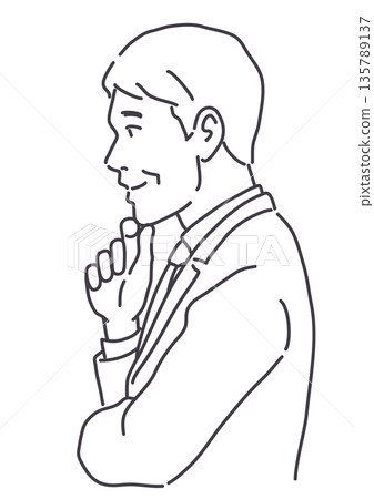 A man in a suit with his hand on his chin, lines only A man in a suit with his hand on his chin, lines only 135789137
