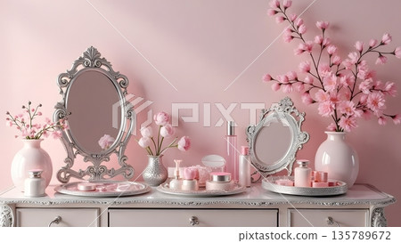時尚的化妝品和房間佈置 時尚的化妝品和房間佈置 135789672