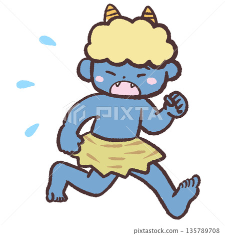 Illustration of a blue demon running away Illustration of a blue demon running away 135789708