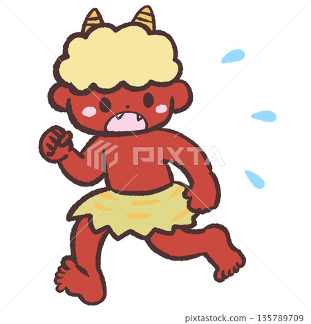 Illustration of a red demon running away 135789709