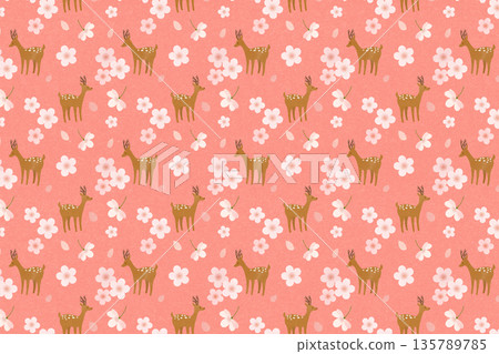 Cherry blossom and deer background illustration Cherry blossom and deer background illustration 135789785