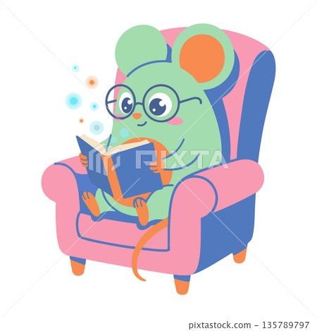 Mouse Reading in Armchair Mouse Reading in Armchair 135789797