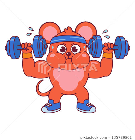 Cartoon Mouse Lifting Weights 135789801