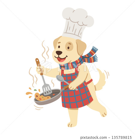 Cartoon Dog Chef Cooking Cartoon Dog Chef Cooking 135789815