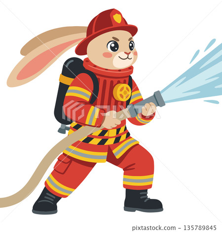 Rabbit Firefighter Cartoon 135789845