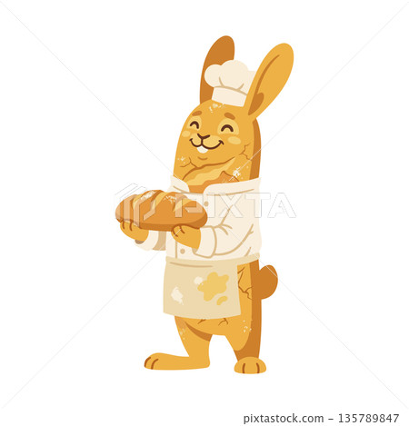 Rabbit Baker Holding Bread 135789847