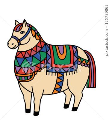 Stylized Horse with Colorful Blanket 135789862