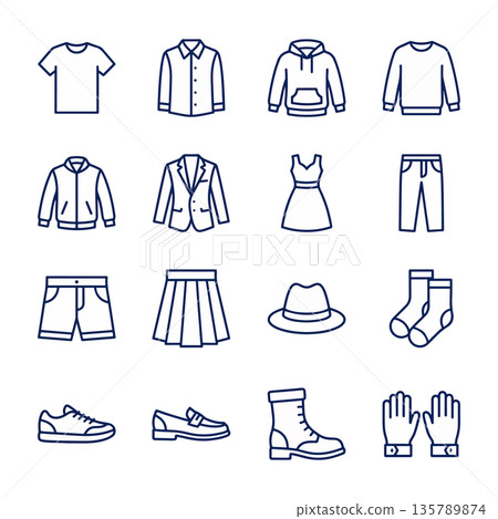 Clothing and Accessories Line Icons 135789874