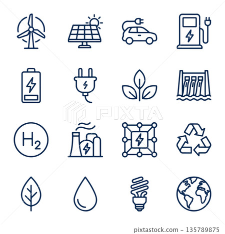 Renewable Energy and Sustainability Icons Renewable Energy and Sustainability Icons 135789875