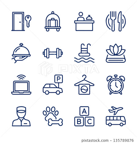 Hotel Amenities and Services Icons 135789876