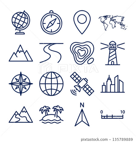 Navigation and Geography Icons 135789889