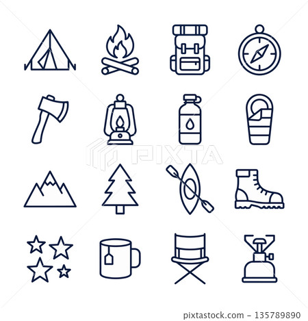Camping and Outdoor Adventure Icons 135789890