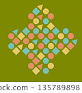 Geometric Shapes Pattern on Olive Background 135789898