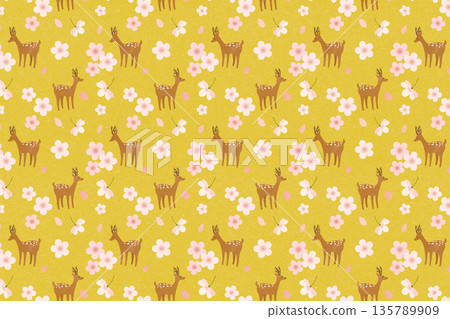 Cherry blossom and deer background illustration 135789909