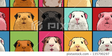 Pop art guinea pig distinct pet portraits grid. Nine cute guinea pigs in a colorful pop art distinct grid pattern Pop art guinea pig distinct pet portraits grid. Nine cute guinea pigs in a colorful pop art distinct grid pattern 135790297