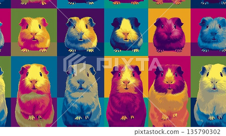 Pop art guinea pig distinct pet portraits grid. Nine cute guinea pigs in a colorful pop art distinct grid pattern Pop art guinea pig distinct pet portraits grid. Nine cute guinea pigs in a colorful pop art distinct grid pattern 135790302
