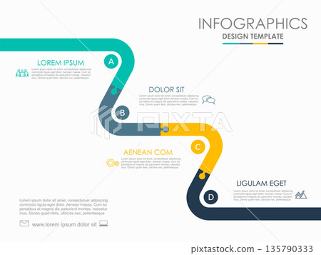 Colorful timeline infographic with icons and text for process visualization, planning, or presentation use. Vector illustration. Colorful timeline infographic with icons and text for process visualization, planning, or presentation use. Vector illustration. 135790333