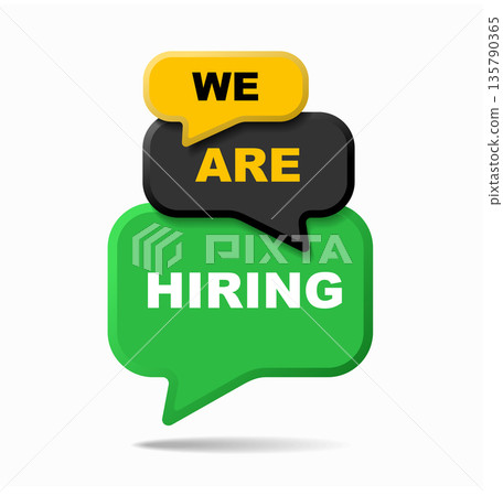 Bold We Are Hiring speech bubbles, design for job ads, recruitment, HR branding, and career page promotions. Vector illustration. Bold We Are Hiring speech bubbles, design for job ads, recruitment, HR branding, and career page promotions. Vector illustration. 135790365