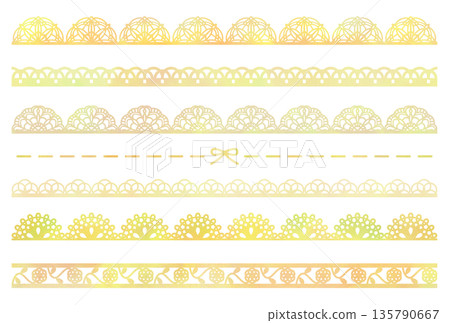 Yellow watercolor lace illustration set 135790667