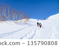 Climbers climbing the Tenjin Ridge of Mt. Tanigawa in the dead of winter 135790808