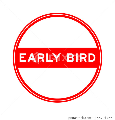 Red color round seal sticker in word early bird on white background Red color round seal sticker in word early bird on white background 135791766