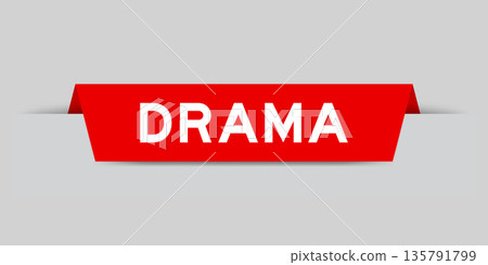 Red color inserted label with word drama on gray background 135791799