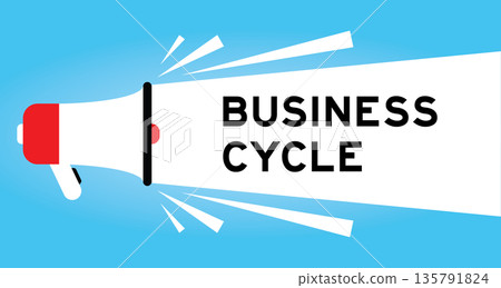Color megaphone icon with word business cycle in white banner on blue background 135791824