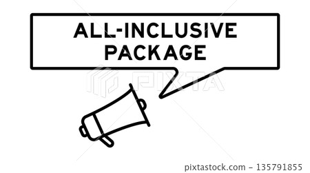 Megaphone icon with speech bubble in word all inclusive package on white background Megaphone icon with speech bubble in word all inclusive package on white background 135791855