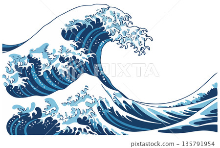 Ukiyo-e style high waves 135791954