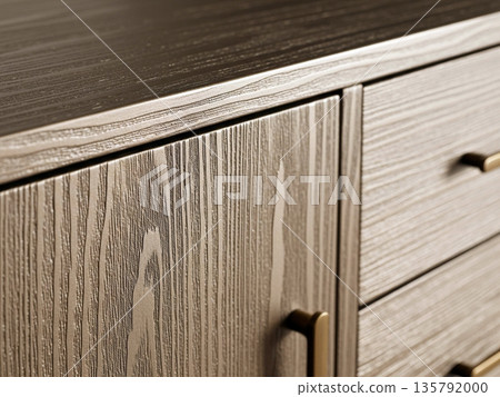 A Close-Up of Modern Gray Wooden Furniture with a Luxurious Metallic Finish 135792000