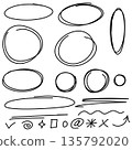 Hand drawn circle and arrow line, scribble doodle circle set for highlighting text. Ovals and ellipses line template. 135792020