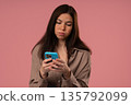 Bored Indifferent Woman Scrolling Social Networks, Smartphone,Internet Addiction 135792099