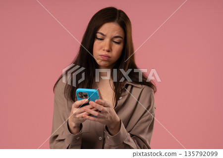 Bored Indifferent Woman Scrolling Social Networks, Smartphone,Internet Addiction Bored Indifferent Woman Scrolling Social Networks, Smartphone,Internet Addiction 135792099