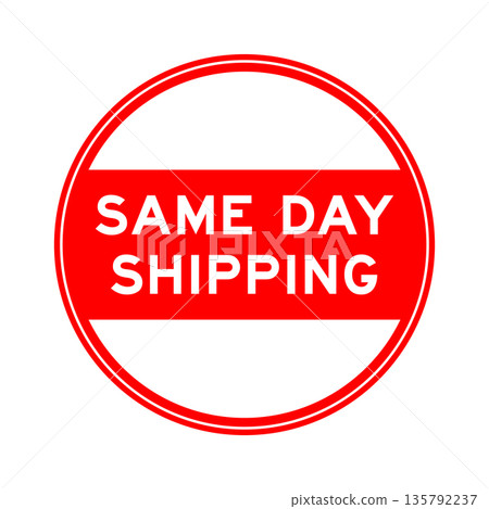 Black color round seal sticker in word same day shipping same day shipping on white background Black color round seal sticker in word same day shipping same day shipping on white background 135792237