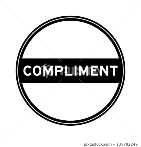 Black color round seal sticker in word compliment on white background Black color round seal sticker in word compliment on white background 135792249