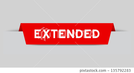 Red color inserted label with word extended on gray background 135792283