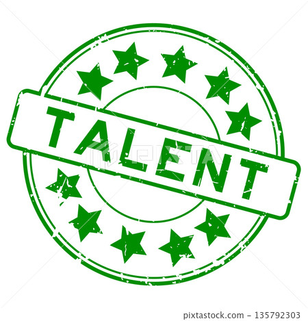 Grunge green talent word with star icon round rubber seal stamp on white background Grunge green talent word with star icon round rubber seal stamp on white background 135792303