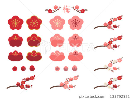 梅花材質套裝_紅色和粉紅色 135792521