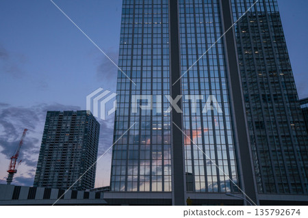 Skyscrapers reflecting the sunset, Skyscrapers reflecting the sunset, 135792674