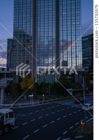 Skyscrapers reflecting the sunset, 135792676