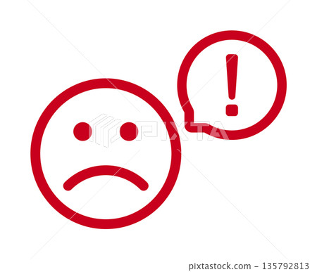 Red alert icon with sad face and exclamation Red alert icon with sad face and exclamation 135792813
