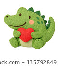 Illustration of a crocodile holding a felt-style heart 135792849