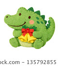 [Christmas] Illustration of a crocodile holding a felt-style bell 135792855