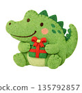 [Christmas] Illustration of a crocodile holding a felt-style present 135792857