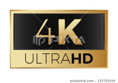 Gold and black 4k ultra hd emblem for high-resolution quality display 135792934
