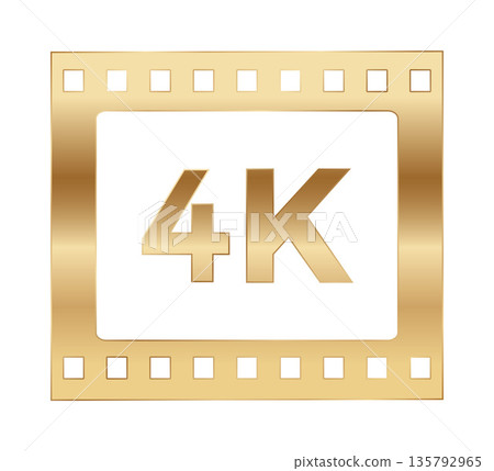 Golden 4k film icon: high-resolution cinematic symbol on white background 135792965