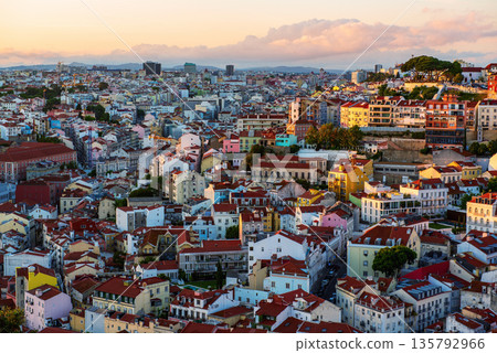 View of Lisbon famous city view from Miradouro da Senhora do Monte, Portugal View of Lisbon famous city view from Miradouro da Senhora do Monte, Portugal 135792966
