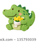 [Father's Day] Illustration of a crocodile holding a bouquet of felt-style roses 135793039